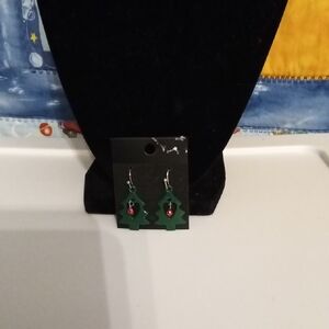 Elegant Green Tree Earrings with Red Accents